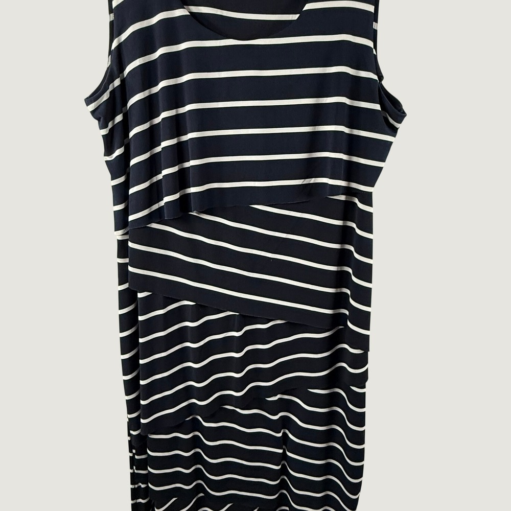 Alfani Womens Navy Blue White Striped Tiered Layered Sleeveless Maxi Dress XL - Picture 8 of 14
